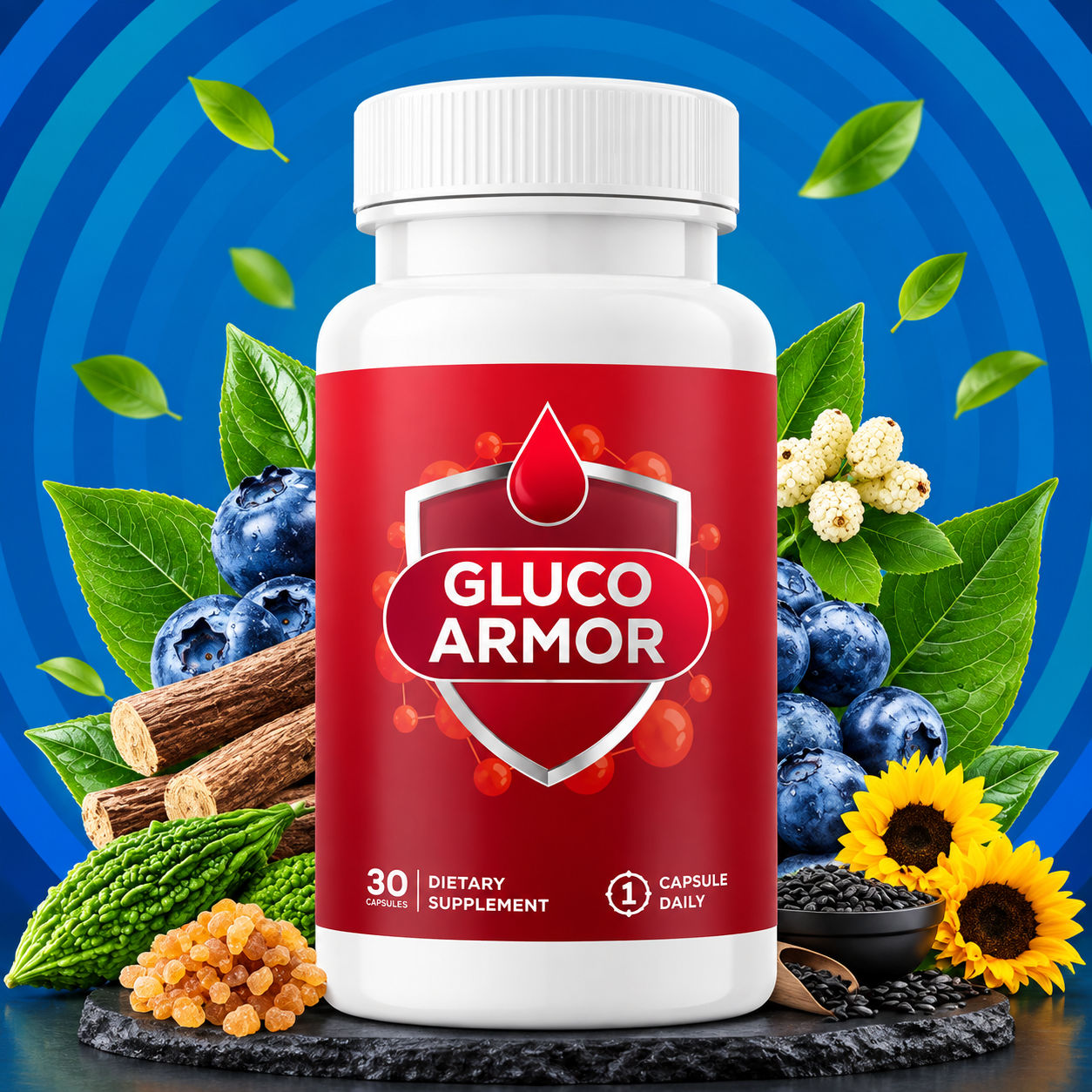 Gluco Armor dietary supplement bottle